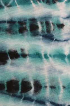 Blue cotton accordion tie-dye pullover scoop neck long sleeve soft jersey top