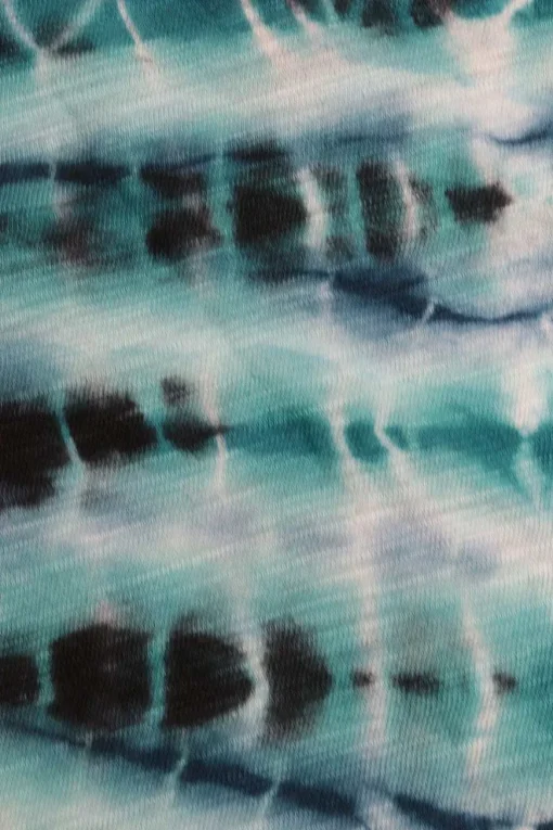 Blue cotton accordion tie-dye pullover scoop neck long sleeve soft jersey top