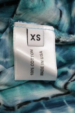 Blue cotton accordion tie-dye pullover scoop neck long sleeve soft jersey top