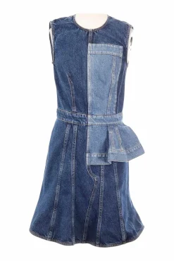 Blue cotton denim sleeveless peplum dress