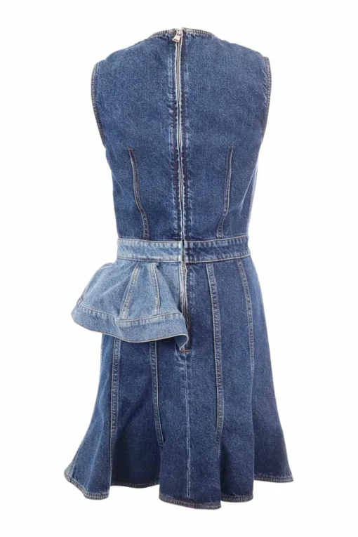 Blue cotton denim sleeveless peplum dress