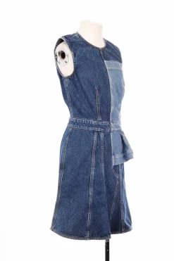 Blue cotton denim sleeveless peplum dress