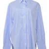 Blue cotton Oxford classic collar button-front shirt with chest patch pocket