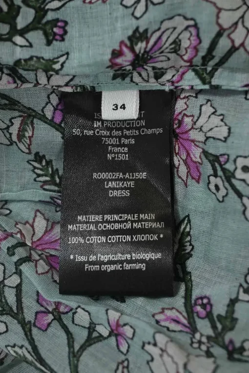 Blue cotton voile Lanikaye floral print ruffle band collar half-button flutter sleeve pullover pintuck swing-style shift dress with tiered skirt