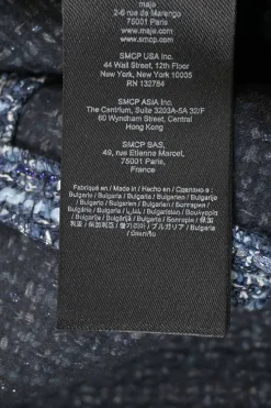 Blue cotton-blend bouclé tweed button-front half-sleeve mini dress with chest and hip patch pockets
