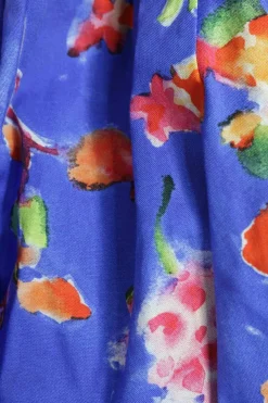 Blue cotton-blend floral print Serena belted ruffle off-shoulder tiered mini A-line dress