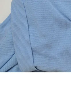 Blue cotton-blend micro-rib crewneck pullover T-shirt with tab sleeves