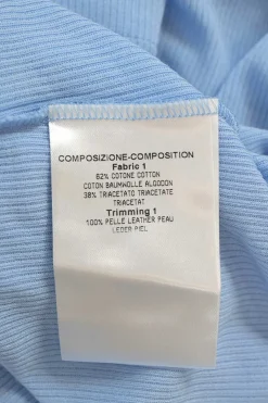 Blue cotton-blend micro-rib crewneck pullover T-shirt with tab sleeves