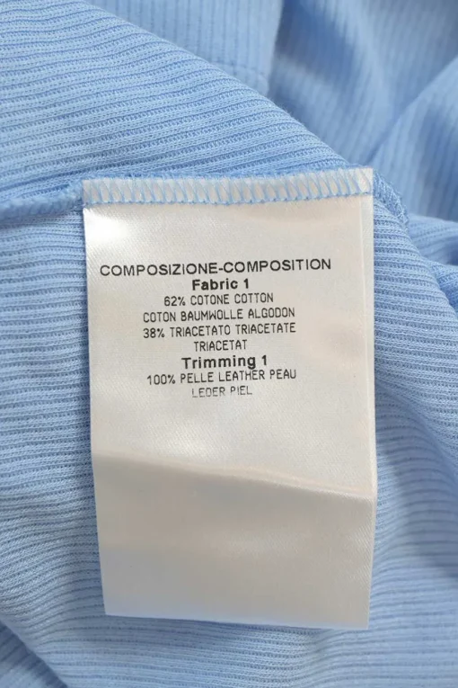 Blue cotton-blend micro-rib crewneck pullover T-shirt with tab sleeves