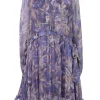 Blue crinkle silk-blend Botanica print georgette tie-front drop-waist shift dress