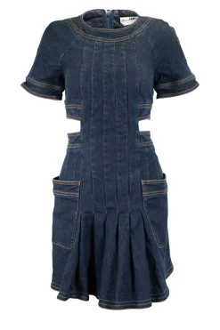 Blue denim short-sleeved open waist mini dress
