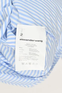 Blue draped cotton poplin off-shoulder wrap-front shirt dress