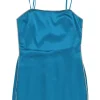 Blue embellished silk satin bustier mini dress with adjustable spaghetti straps