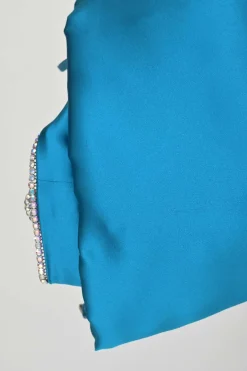 Blue embellished silk satin bustier mini dress with adjustable spaghetti straps