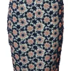 Blue floral embroidered silk-blend high-waist knee length skirt