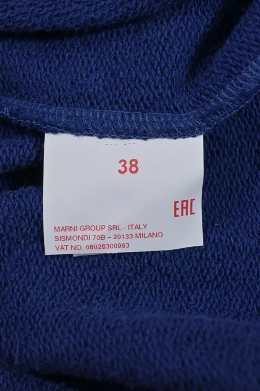 Blue French terry cap sleeve blouse with drawstring waist