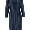 blue long sleeve dress with white bow collar
