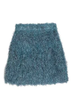Blue metallic polyester-blend lamé tinsel pull-on mini skirt