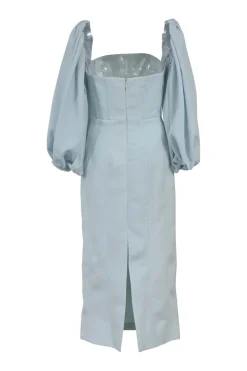 Blue polyester balloon sleeve bustier midi dress