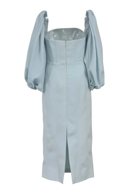 Blue polyester balloon sleeve bustier midi dress