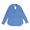 Blue sand-washed silk notch spread collar button-front shirt