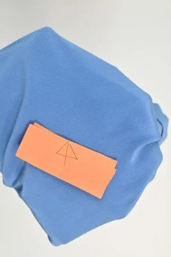 Blue sand-washed silk notch spread collar button-front shirt