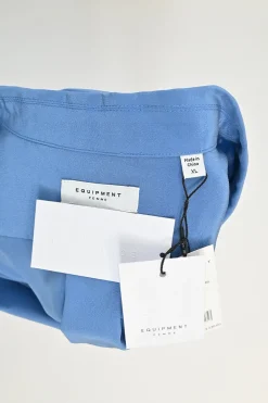 Blue sand-washed silk notch spread collar button-front shirt