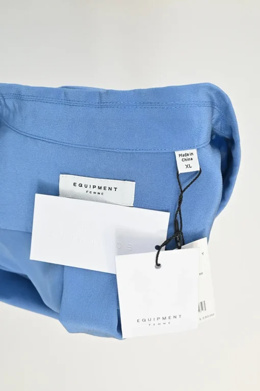 Blue sand-washed silk notch spread collar button-front shirt