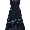 Blue scalloped viscose-blend pointelle knit square neck tiered sun dress