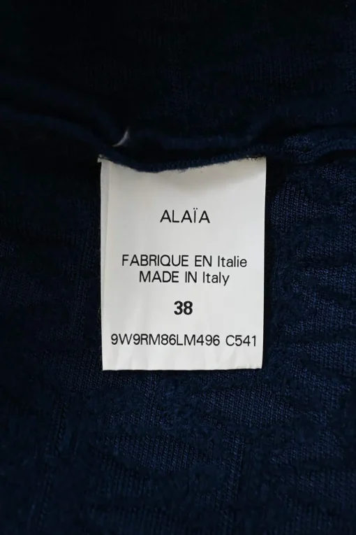 Blue scalloped viscose-blend 3D knit half-sleeve midi A-line dress
