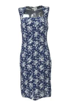 Blue seersucker cotton-blend Elna floral print sleeveless sheath dress