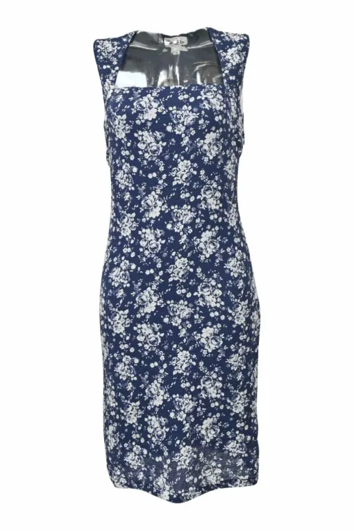 Blue seersucker cotton-blend Elna floral print sleeveless sheath dress