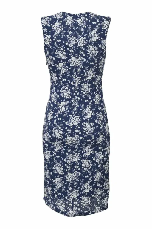 Blue seersucker cotton-blend Elna floral print sleeveless sheath dress