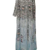 Blue semi-sheer abstract butterfly print abaya-style kaftan