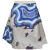 Blue semi-sheer embroidered polyester organza peek-a-boo A-line skirt featuring abstract geode broderie motif