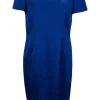 Blue short sleeved textured knee-length dress