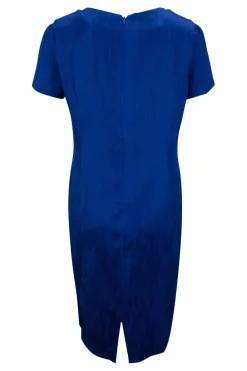 Blue short sleeved textured knee-length dress