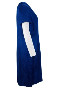 Blue short sleeved textured knee-length dress