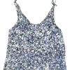 Blue silk granite print cropped swing-style camisole with adjustable ribbon tie straps