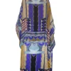 Blue silk-blend abstract print pullover cold-shoulder kaftan shift dress