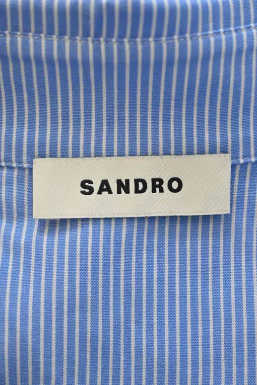 Blue strass-embellished striped cotton poplin spread collar button-front shirt