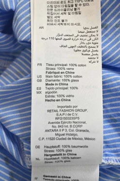 Blue strass-embellished striped cotton poplin spread collar button-front shirt