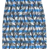 Blue striped cotton banana print A-line knee-length skirt