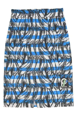 Blue striped cotton banana print A-line knee-length skirt