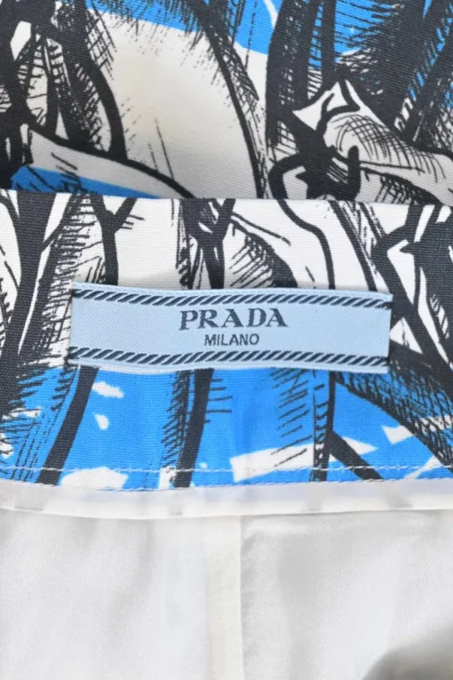 Blue striped cotton banana print A-line knee-length skirt