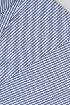 Blue striped cotton poplin paneled maxi dress with rib knit bodice insert