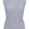 Blue striped polyester pullover plissé tank top