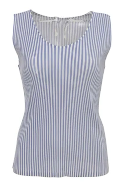 Blue striped polyester pullover plissé tank top