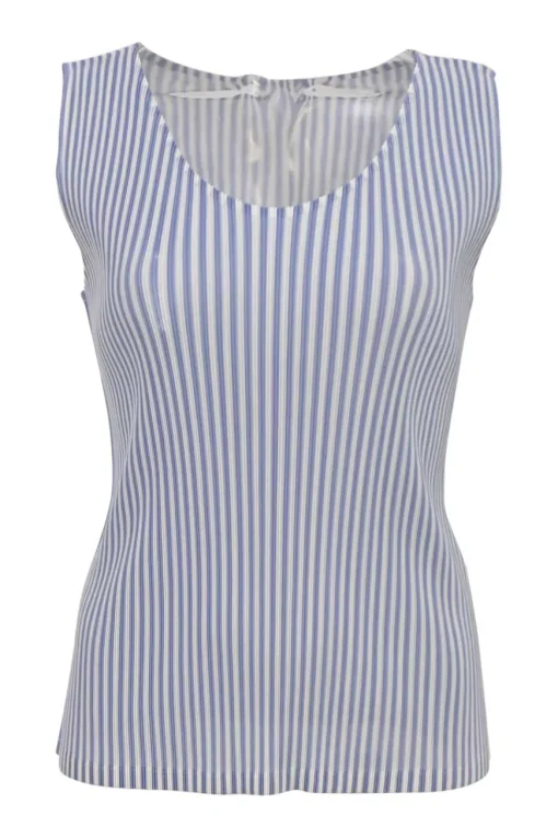 Blue striped polyester pullover plissé tank top