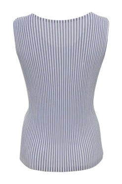 Blue striped polyester pullover plissé tank top